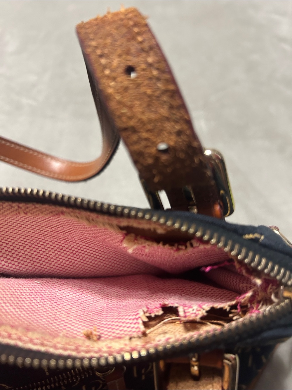 Dooney & Bourke Navy Logo Satchel with Tan Leather Trim - Picture 12 of 12